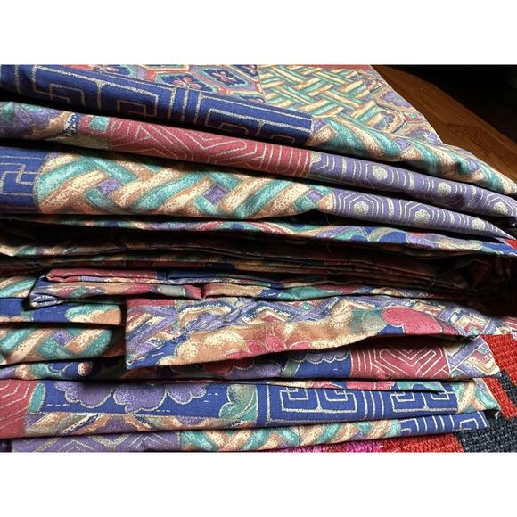 Sheridan Australia Drapes Curtains Set Of 4, Patchwork Blue Red Lined Rare50x84” - Picture 5 of 16